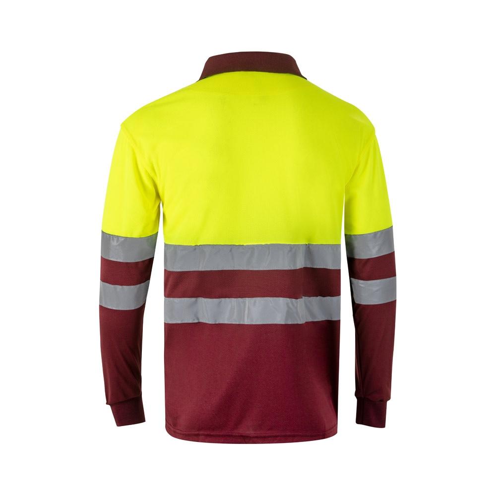 VL VULCAN LARGE. Tricou polo bicolor în formă de ochi de pasăre (160g/m²) cu mâneci lungi, din poliester (100%) Burgundia Galben 4XL