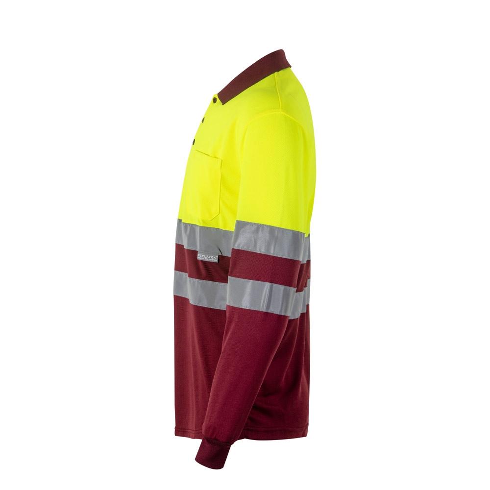 VL VULCAN LARGE. Tricou polo bicolor în formă de ochi de pasăre (160g/m²) cu mâneci lungi, din poliester (100%) Burgundia Galben 4XL
