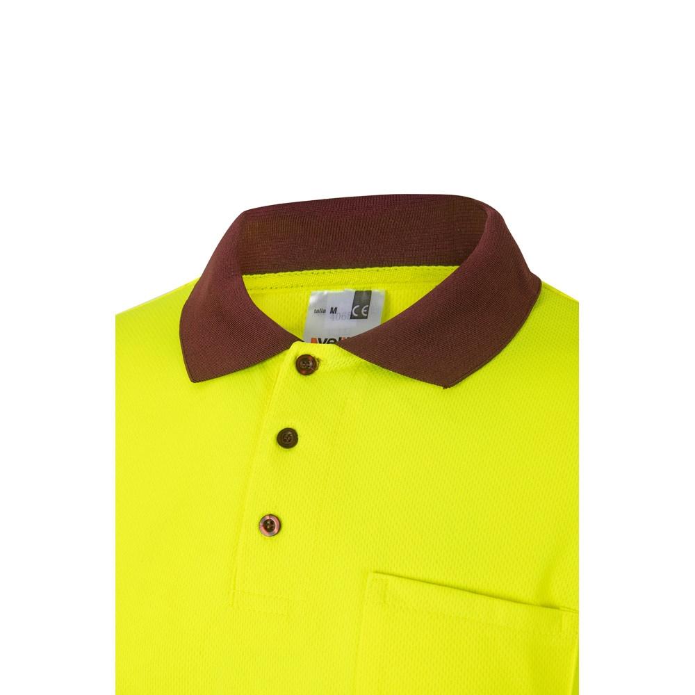 VL VULCAN LARGE. Tricou polo bicolor în formă de ochi de pasăre (160g/m²) cu mâneci lungi, din poliester (100%) Burgundia Galben 4XL