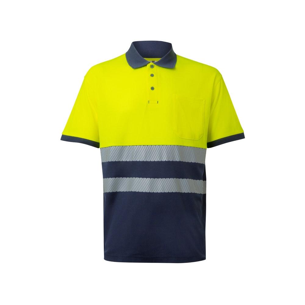 VL ACHELOUS. Tricou polo piqué bicolor (150g/m²) cu mâneci scurte, din bumbac (55%) și poliester (45%) Albastru Galben XXL