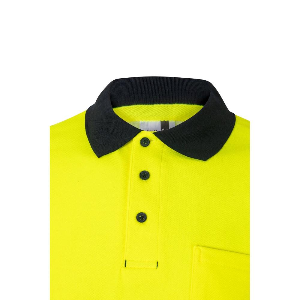 VL ACHELOUS. Tricou polo piqué bicolor (150g/m²) cu mâneci scurte, din bumbac (55%) și poliester (45%) Albastru Galben XXL