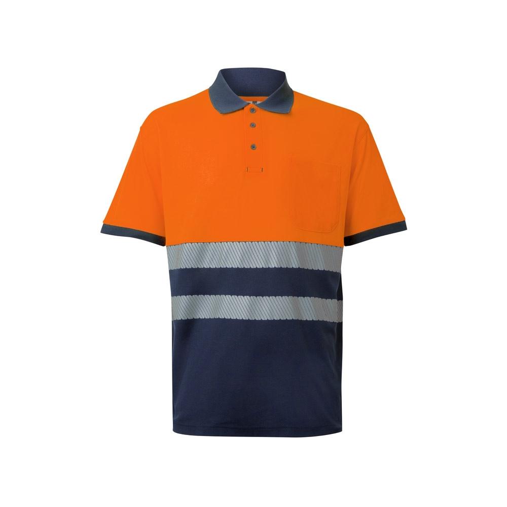 VL ACHELOUS. Tricou polo piqué bicolor (150g/m²) cu mâneci scurte, din bumbac (55%) și poliester (45%) Albastru Portocaliu