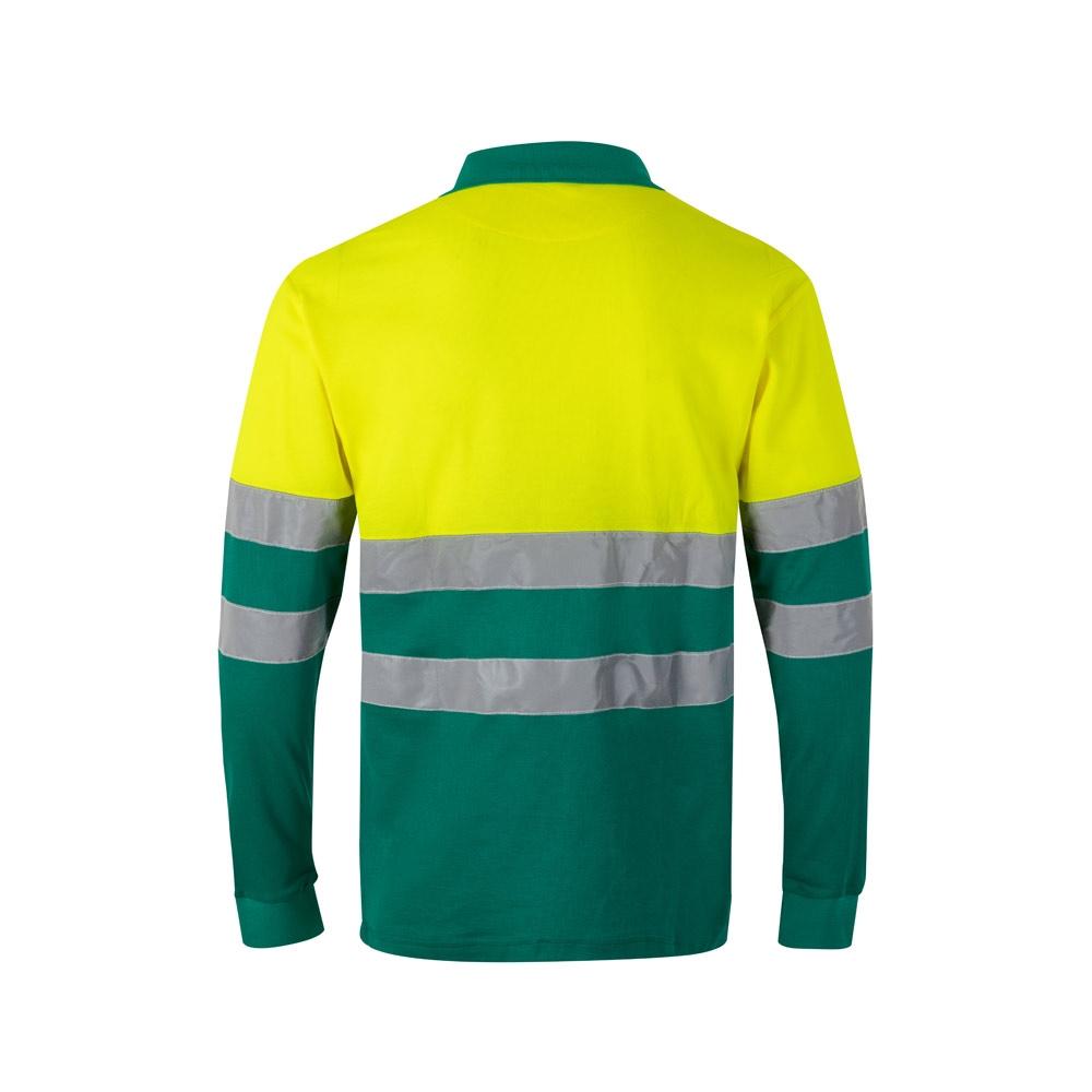 VL PLUTO. Tricou polo piqué bicolor (150g/m²) cu mâneci lungi, din bumbac (55%) și poliester (45%) Verde Galben L