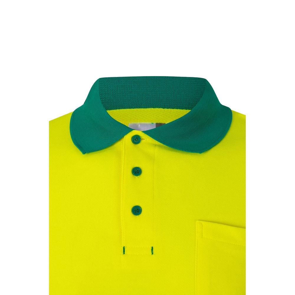 VL PLUTO. Tricou polo piqué bicolor (150g/m²) cu mâneci lungi, din bumbac (55%) și poliester (45%) Verde Galben L