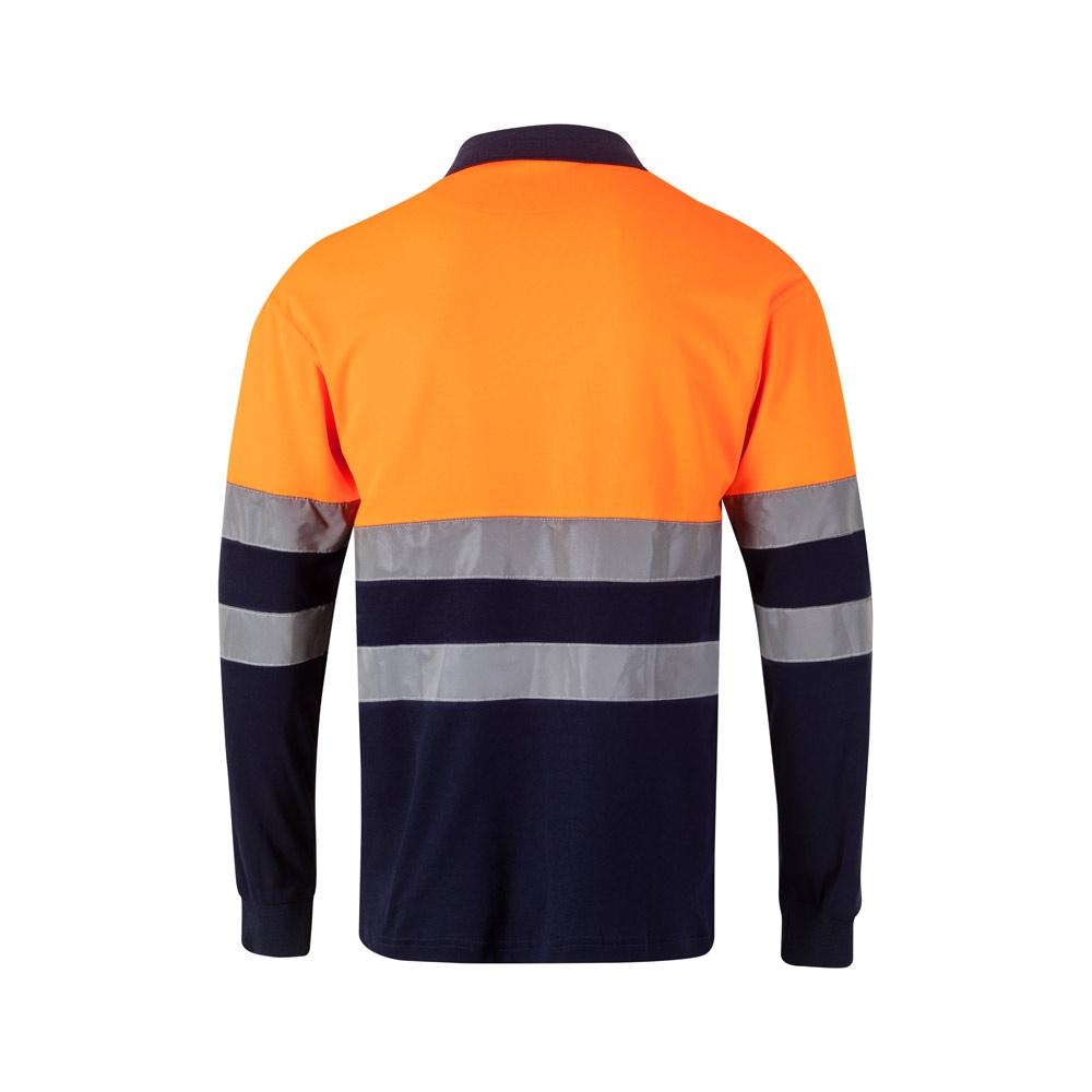 VL PLUTO LARGE. Tricou polo piqué în două tonuri (150g/m²) cu mâneci lungi, din bumbac (55%) și poliester (45%) Albastru Portocaliu 4XL