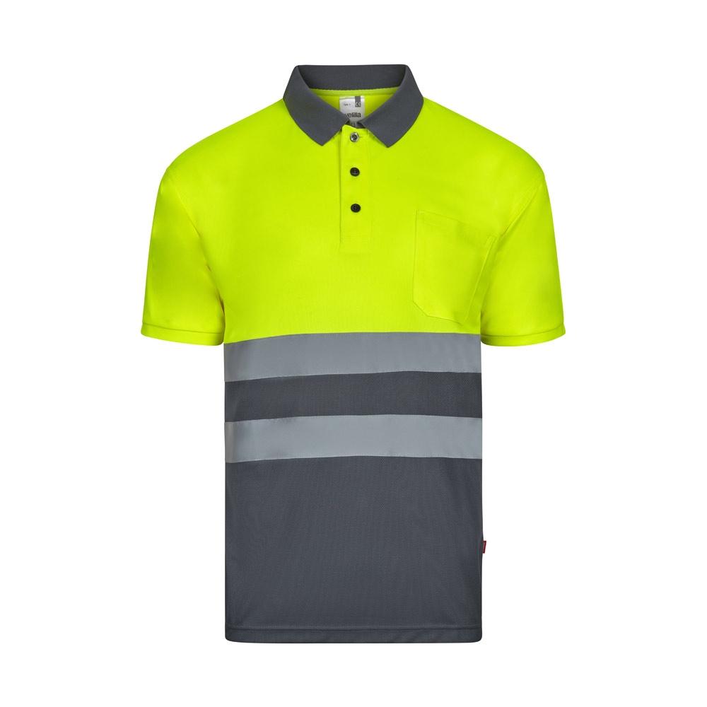 VL FORTUNA. Tricou polo Bird-eye (140g/m²) cu mâneci scurte, din poliester (100%) Gri Galben