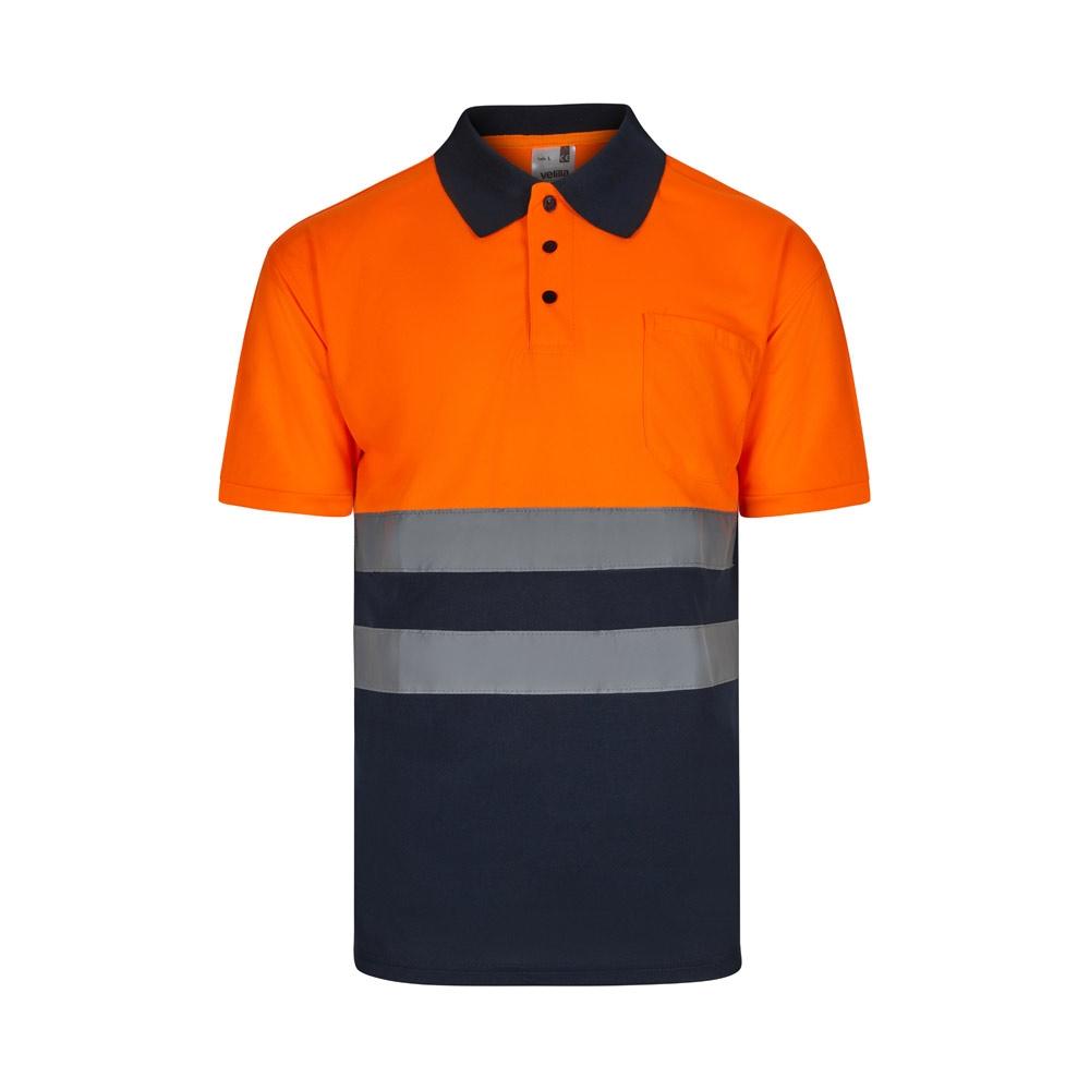 VL FORTUNA. Tricou polo Bird-eye (140g/m²) cu mâneci scurte, din poliester (100%) Albastru Portocaliu