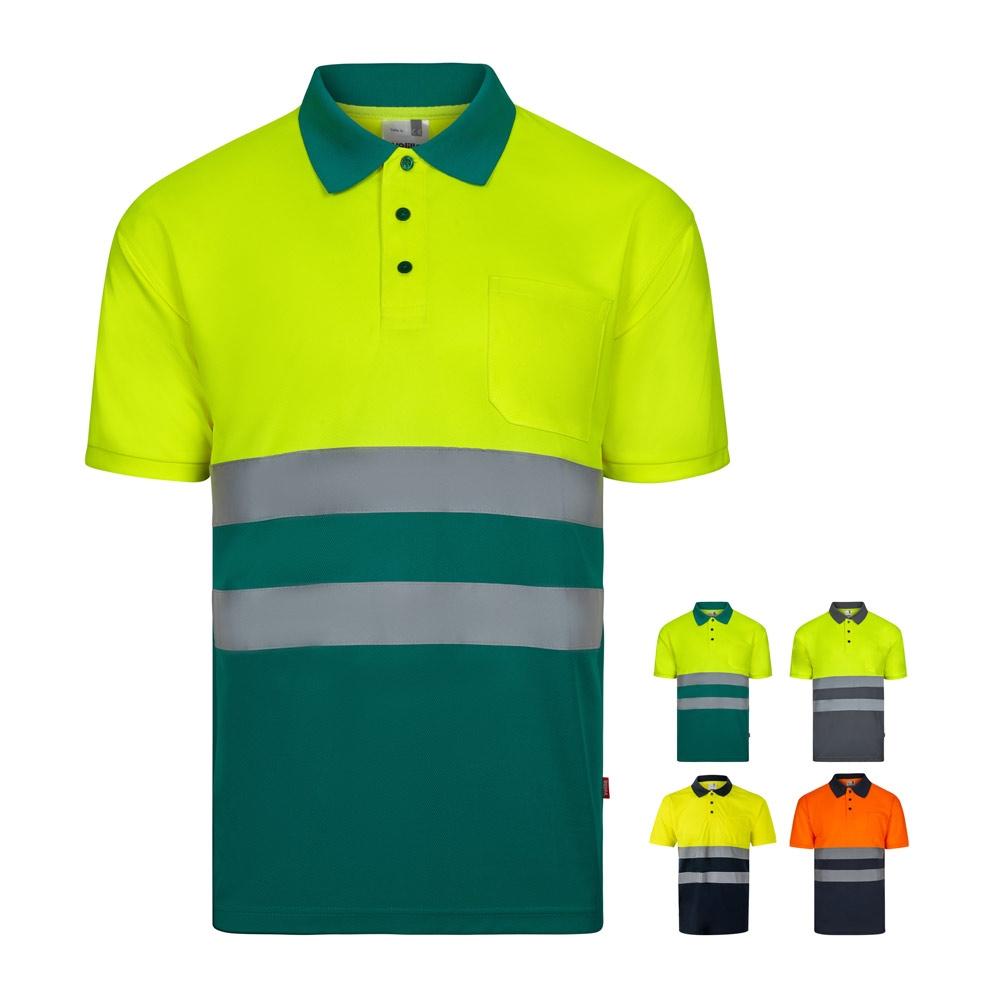 VL FORTUNA. Tricou polo Bird-eye (140g/m²) cu mâneci scurte, din poliester (100%) Albastru Galben L