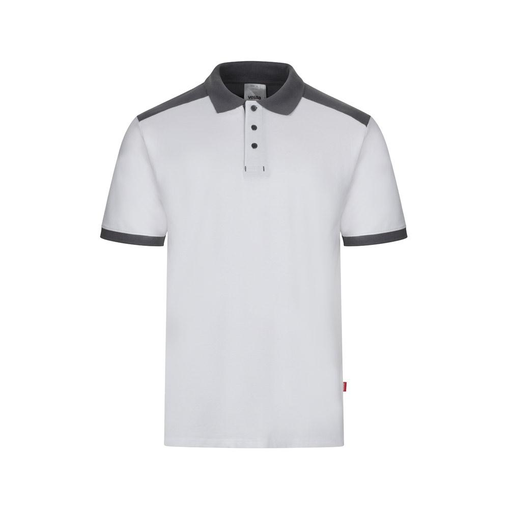 VL VELES. Tricou polo piqué stretch bicolor (200 g/m²), cu mâneci scurte, din poliester (96%) și elastan (4%) Alb