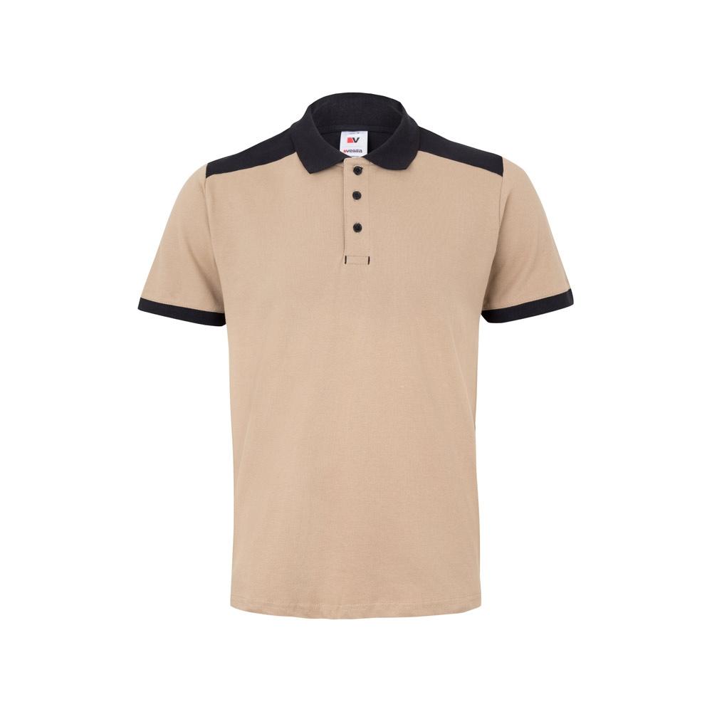 VL VELES. Tricou polo piqué stretch bicolor (200 g/m²), cu mâneci scurte, din poliester (96%) și elastan (4%) Bej