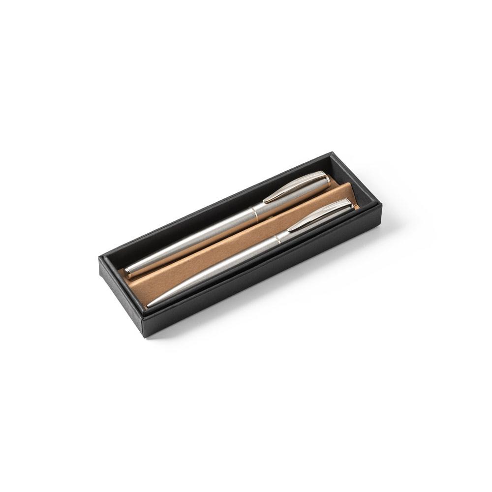 ELLA. Set de roller și pix, cu corp din oțel inoxidabil (53% rSS) cu clip Argintiu satinat