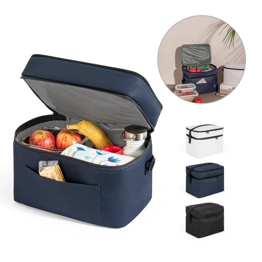 CANCUN LARGE. Geantă termică din poliester 600D, reciclat, cu curea reglabilă Alb