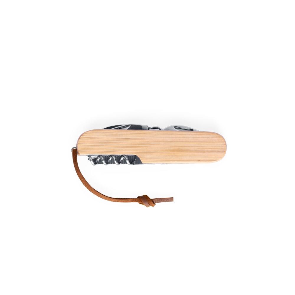 RYKER. Cuțit de buzunar multifuncțional din bambus și oțel inoxidabil cu mâner PU Natural