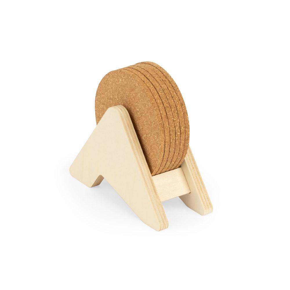 PLYCORK. Suport din placaj cu 6 coastere de plută Natural