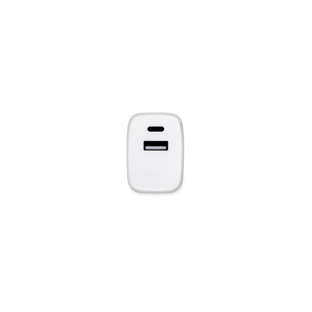 WEGENER. Adaptor de alimentare cu port USB-A 18W și USB-C 20W în ABS 100% reciclat (100% rABS) Alb