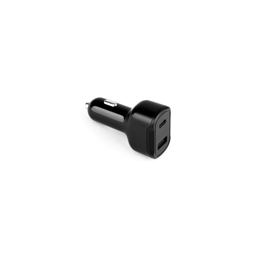 DIRAC. Adaptor pentru brichetă cu port USB-A 18W și USB-C 20W în 100% rABS Negru