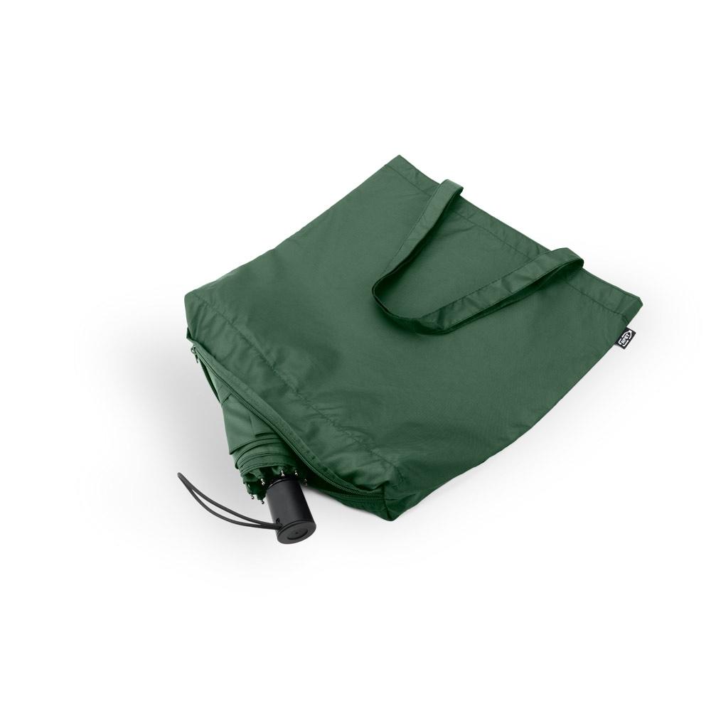 SKYLAR. Umbrelă 2 în 1 cu sacoșă de cumpărături din poliester reciclat inclusă Verde închis
