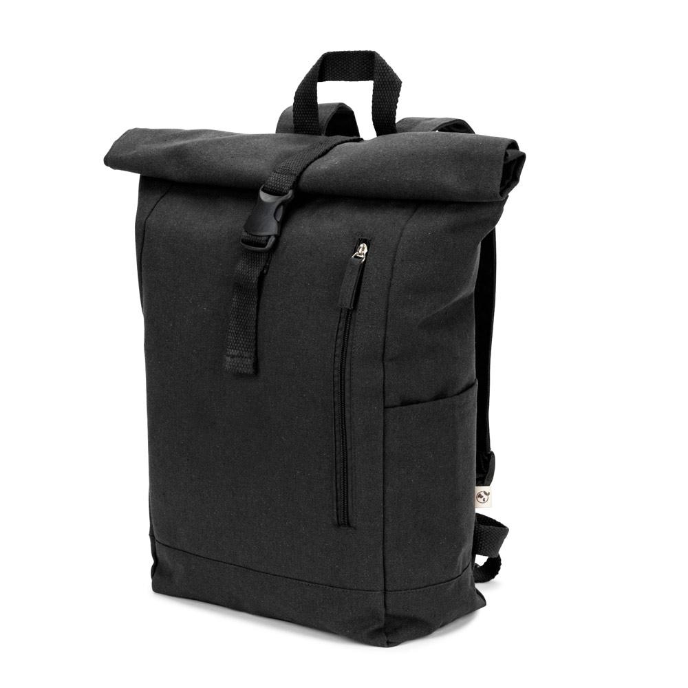 Rucsac bumbac și poliester reciclat Saint, închidere rulată, 380 g/m² Negru