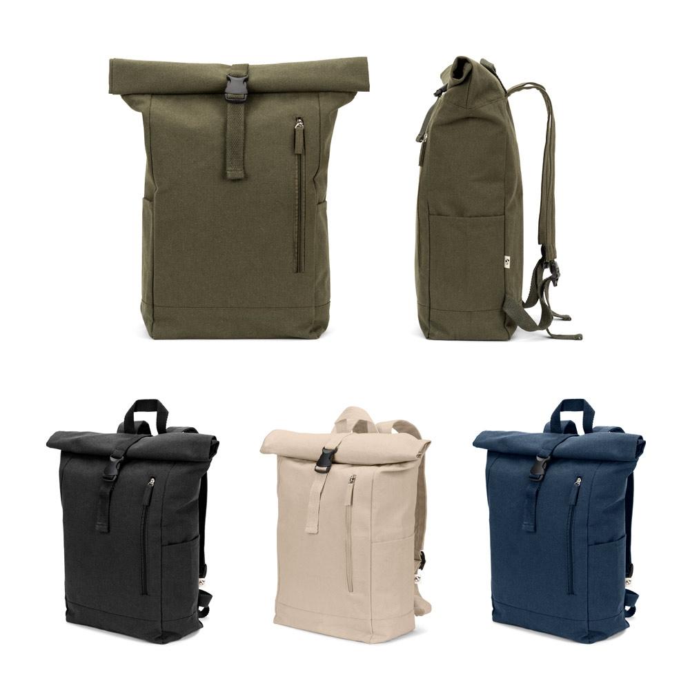 Rucsac bumbac și poliester reciclat Saint, închidere rulată, 380 g/m² Albastru