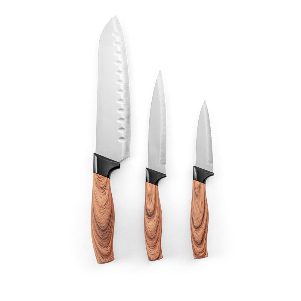 Set 3 cuțite bucătărie Baharat din oțel inoxidabil, mânere ergonomice Natural