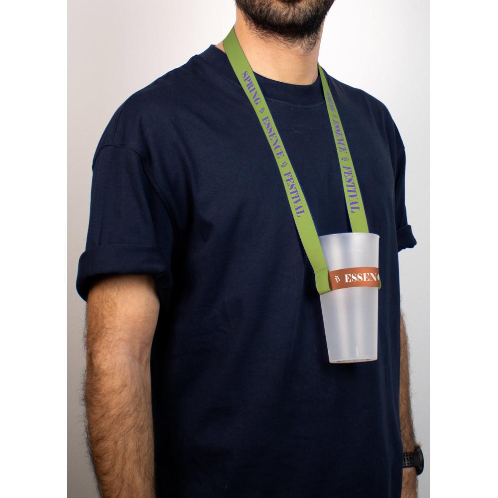 Lanyard și suport pahare Sheffield din poliester Alb