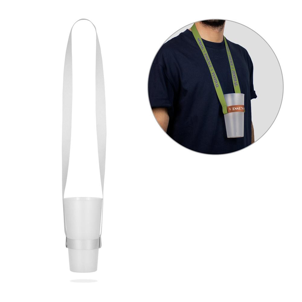 Lanyard și suport pahare Sheffield din poliester Alb