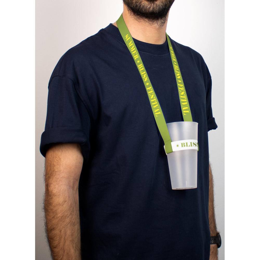 Lanyard Swindon din poliester, suport elastic pentru pahare Alb