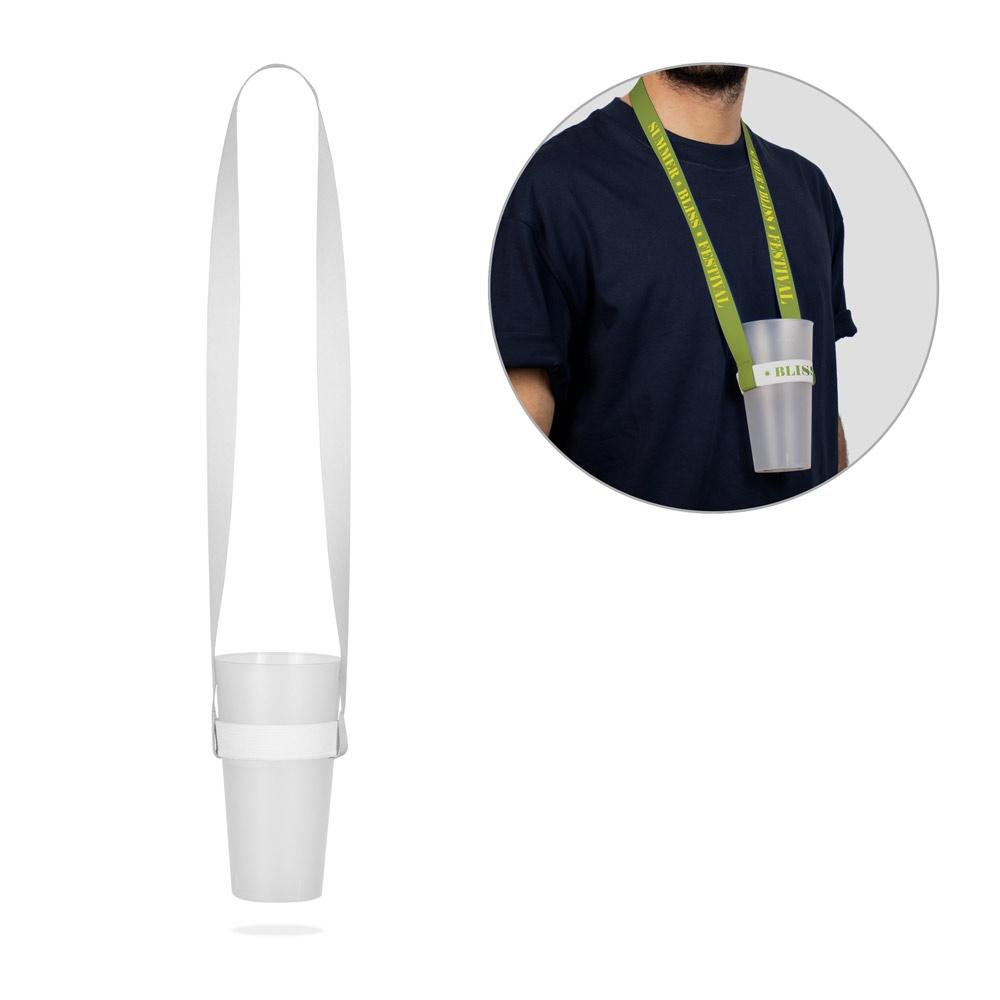 Lanyard Swindon din poliester, suport elastic pentru pahare Alb