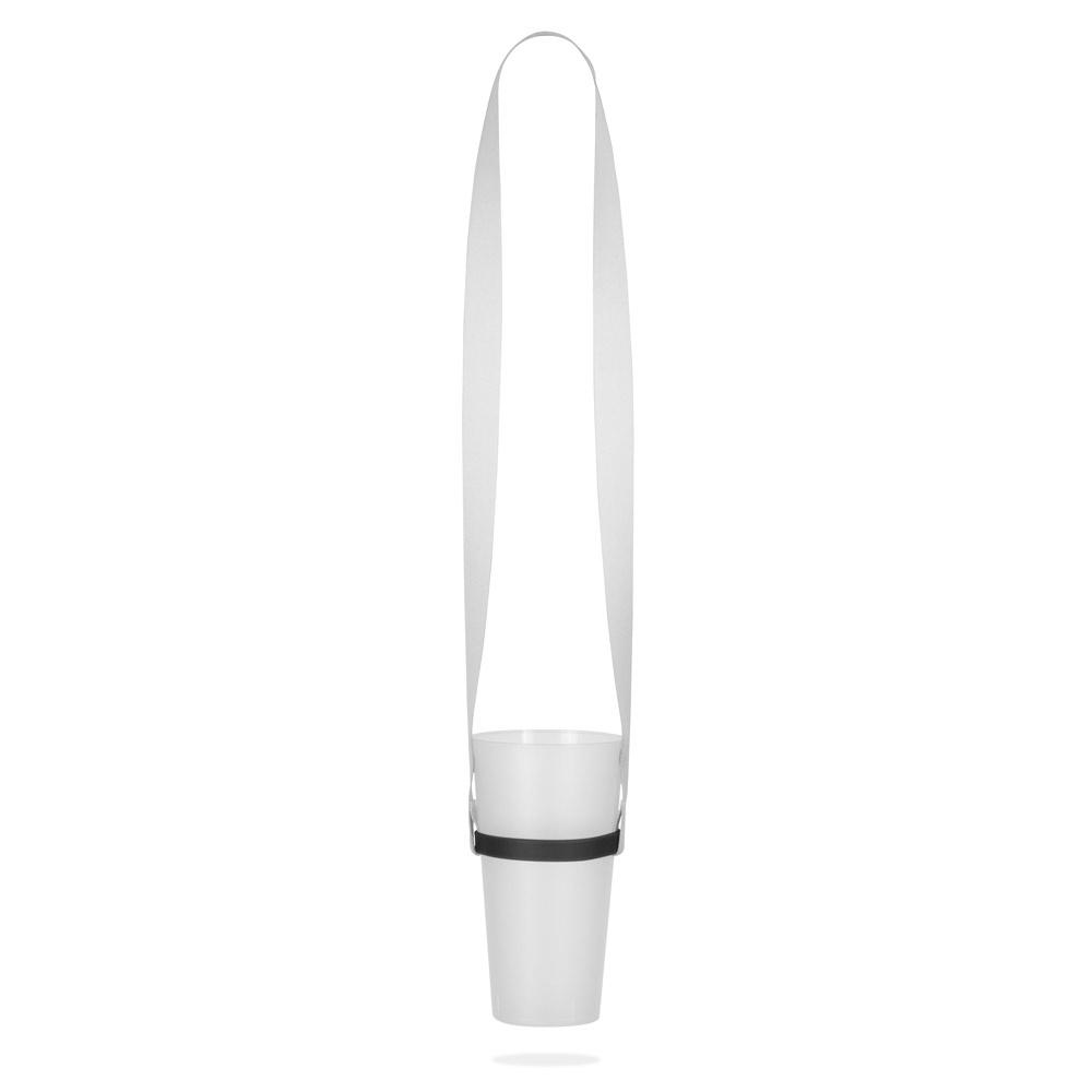 Lanyard Rotherham din poliester reciclat rPET, suport silicon pentru pahare Alb
