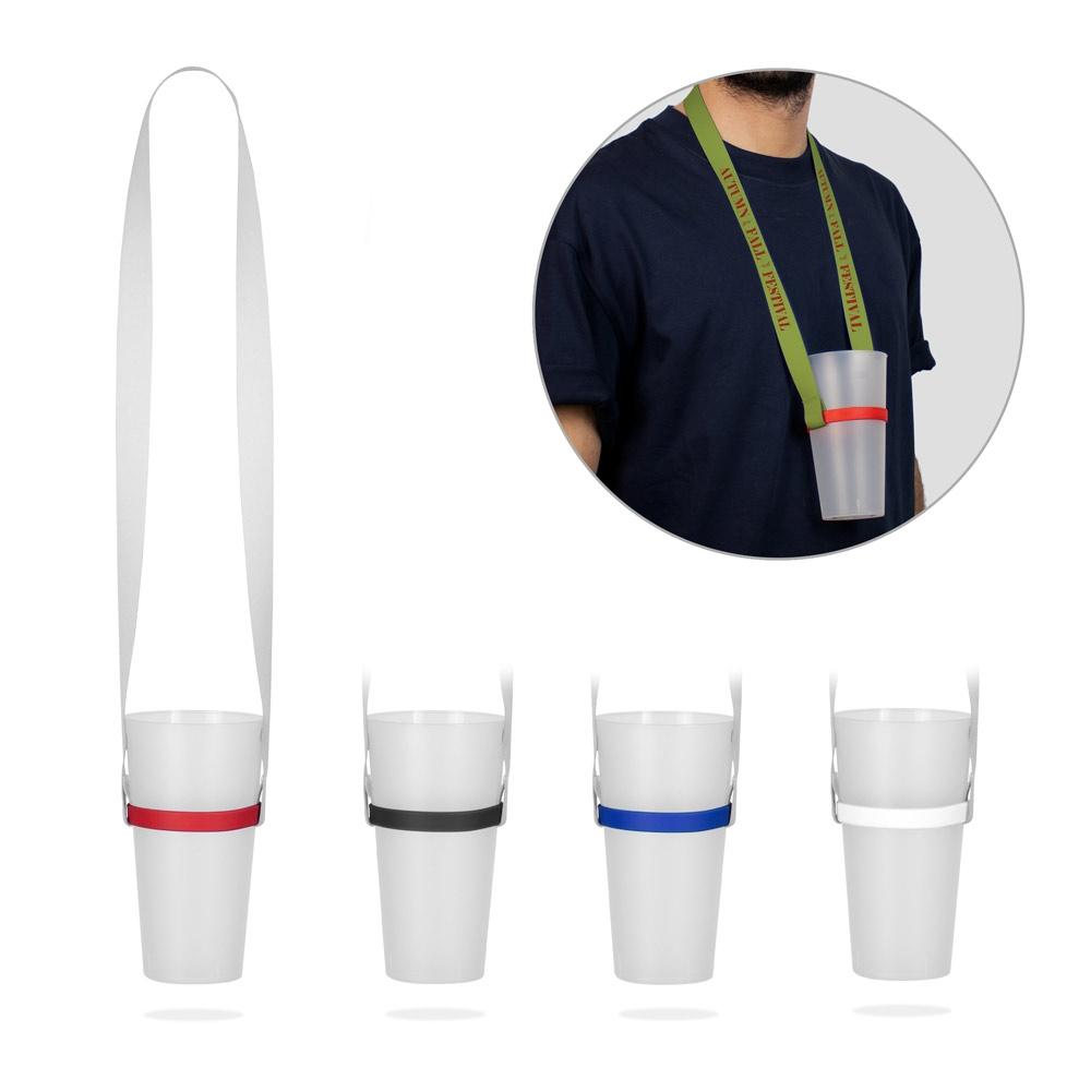 Lanyard Rotherham din poliester reciclat rPET, suport silicon pentru pahare 303 - Albastru