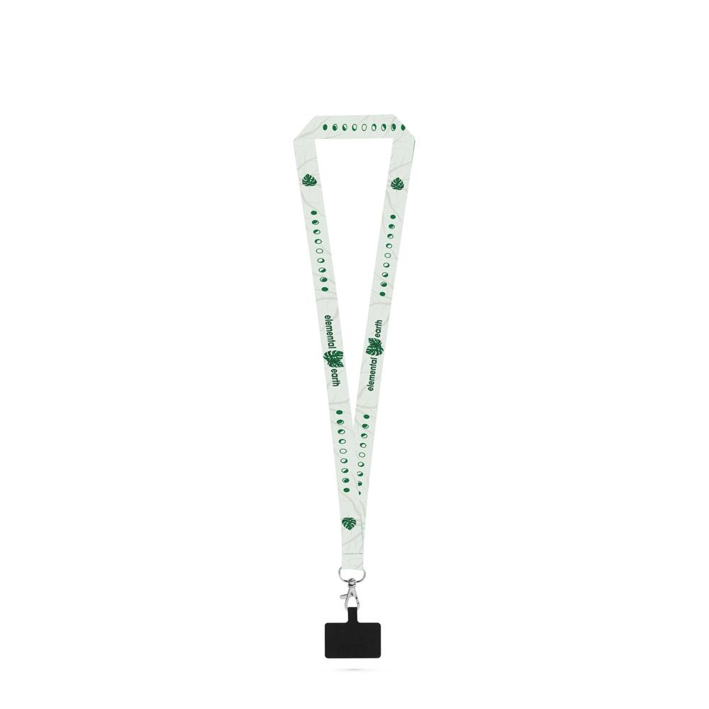 Lanyard sublimare Harlow din poliester, carabină și suport smartphone Alb