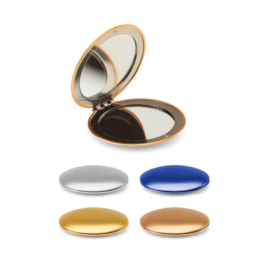 Oglindă rotundă Kayla din aluminiu, două fețe și închidere magnetică Auriu