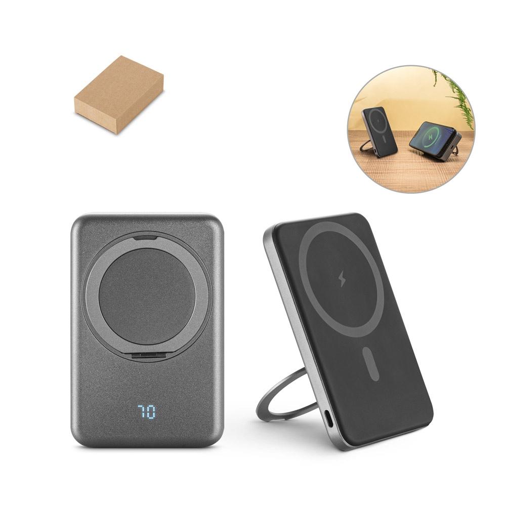 Power bank magnetic Warshel 5 din rABS, 5.000 mAh, wireless 15W Gri închis