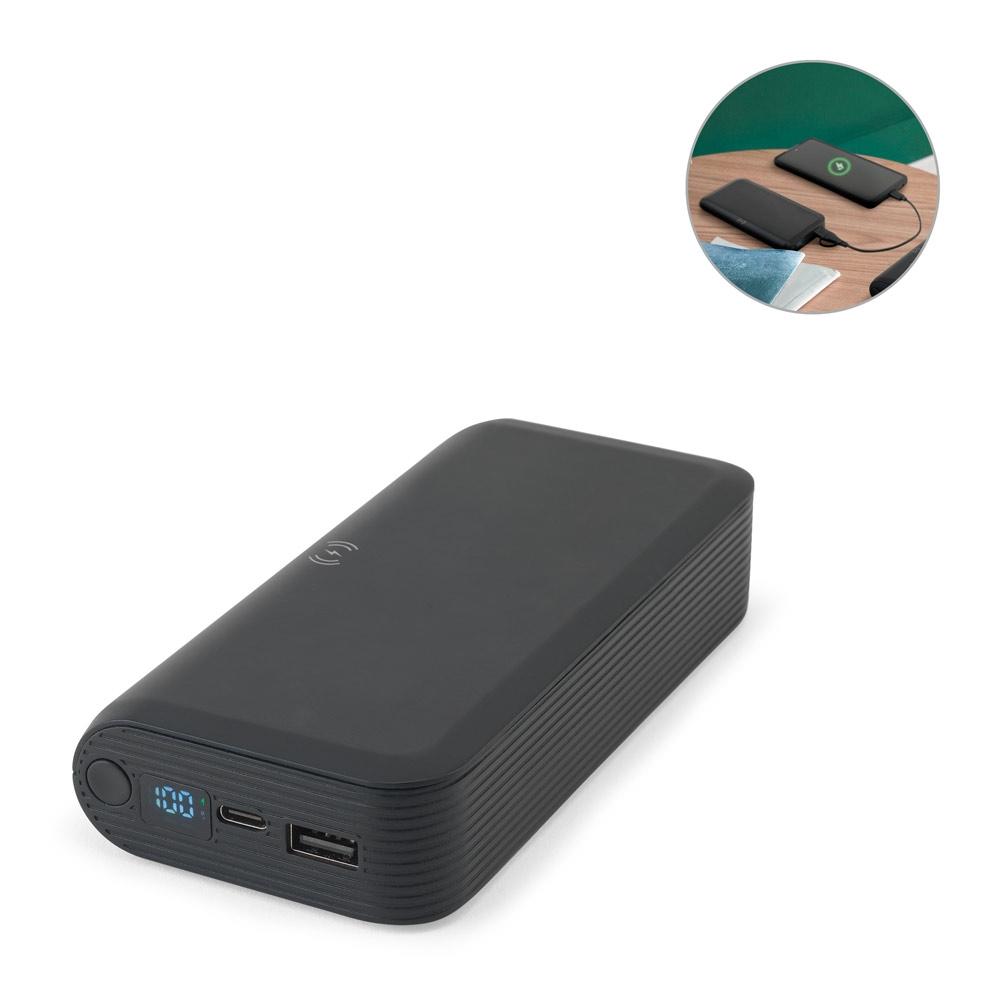 Power bank Becker 20 din ABS reciclat rABS, 20.000 mAh, wireless 15W Negru
