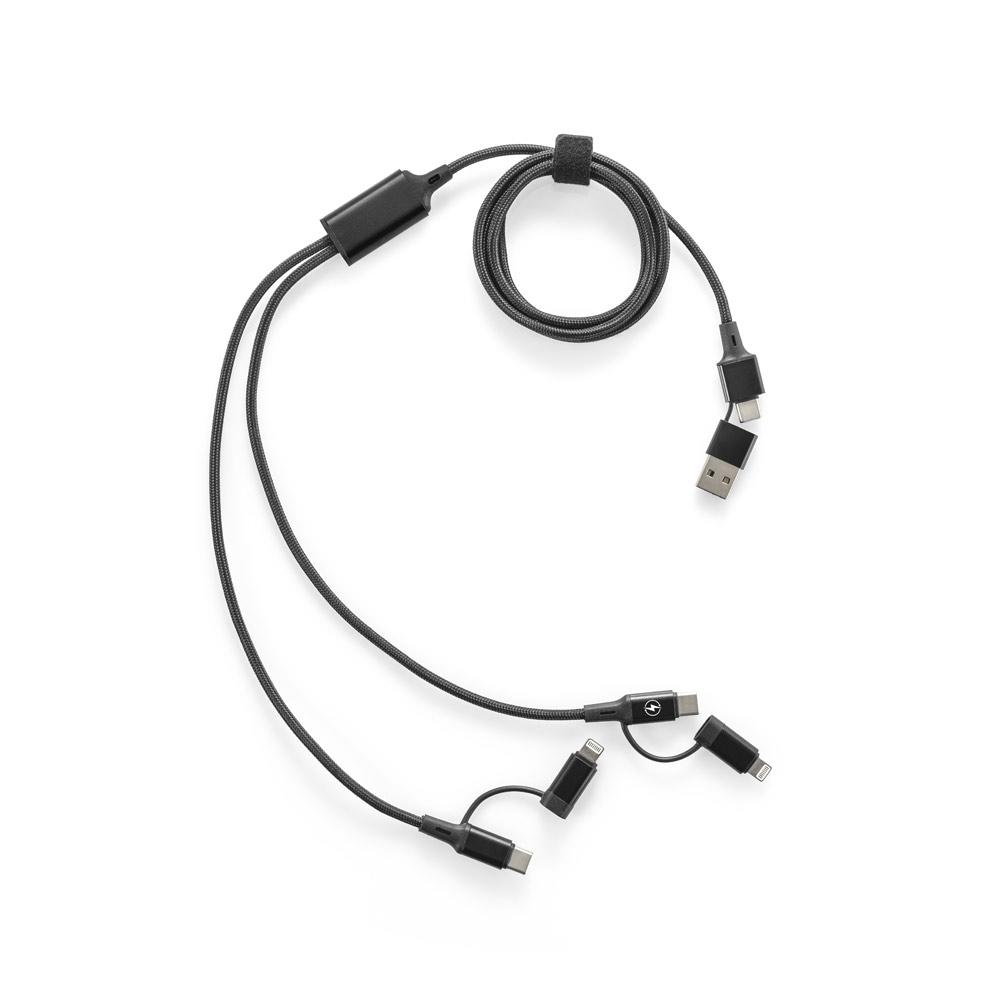 Cablu USB 6-în-1 Bertozzi din aluminiu și PET reciclat Negru