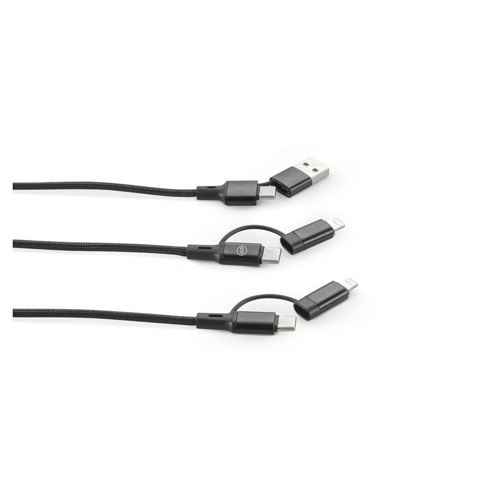 Cablu USB 6-în-1 Bertozzi din aluminiu și PET reciclat Negru
