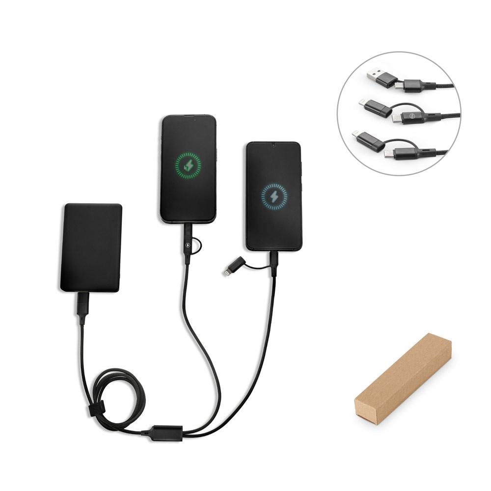 Cablu USB 6-în-1 Bertozzi din aluminiu și PET reciclat Negru