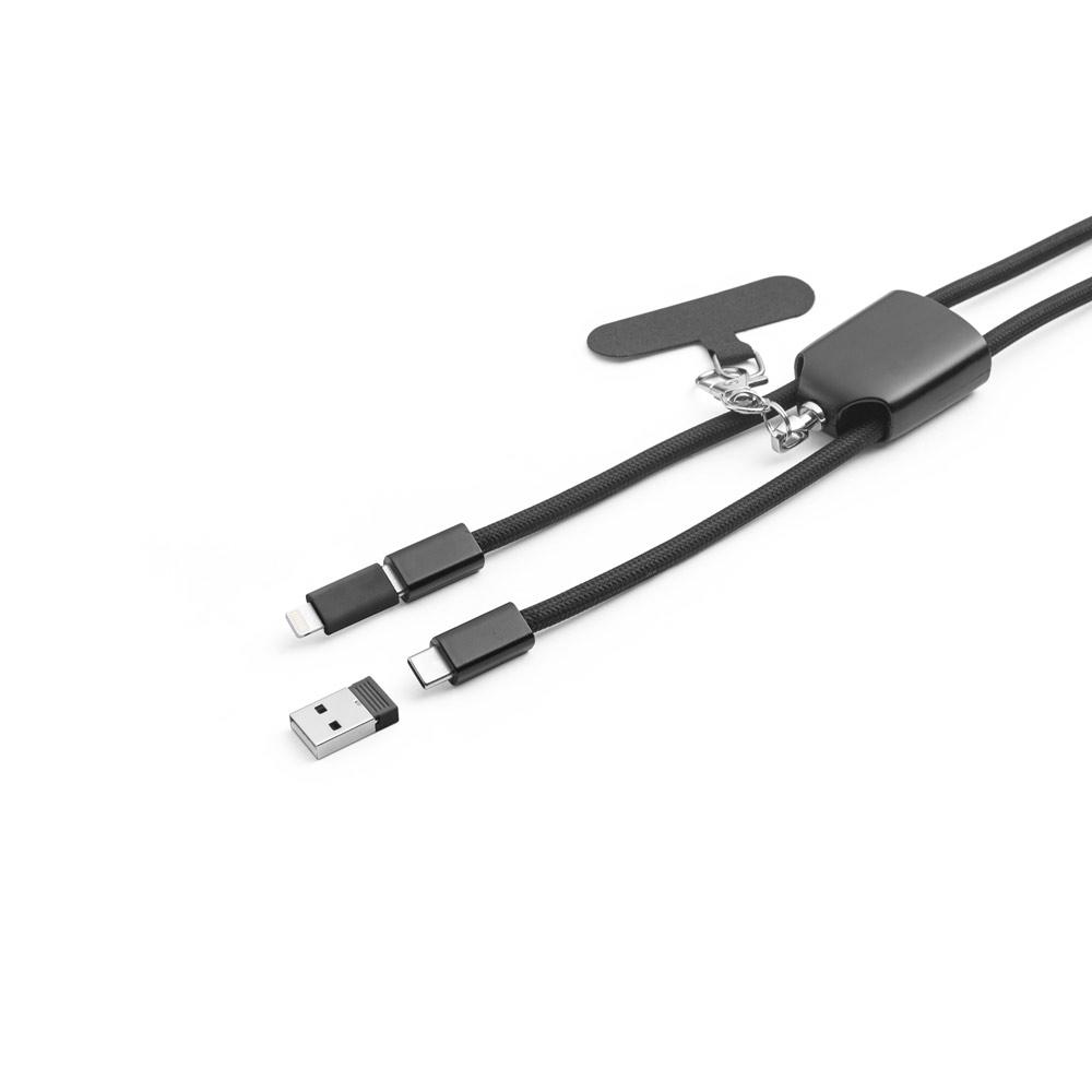 Șnur telefon Zewail cu suport, cablu USB-C și adaptoare rABS/TPE Negru