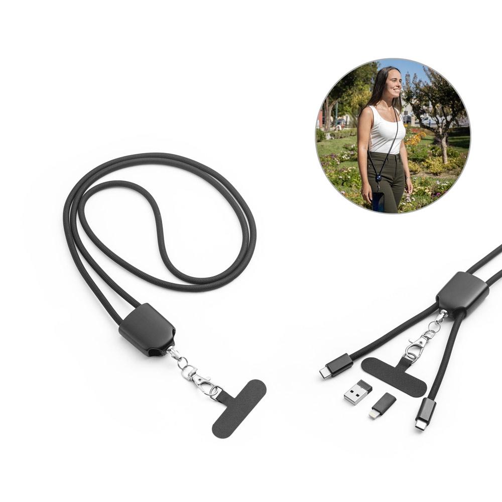 Șnur telefon Zewail cu suport, cablu USB-C și adaptoare rABS/TPE Negru