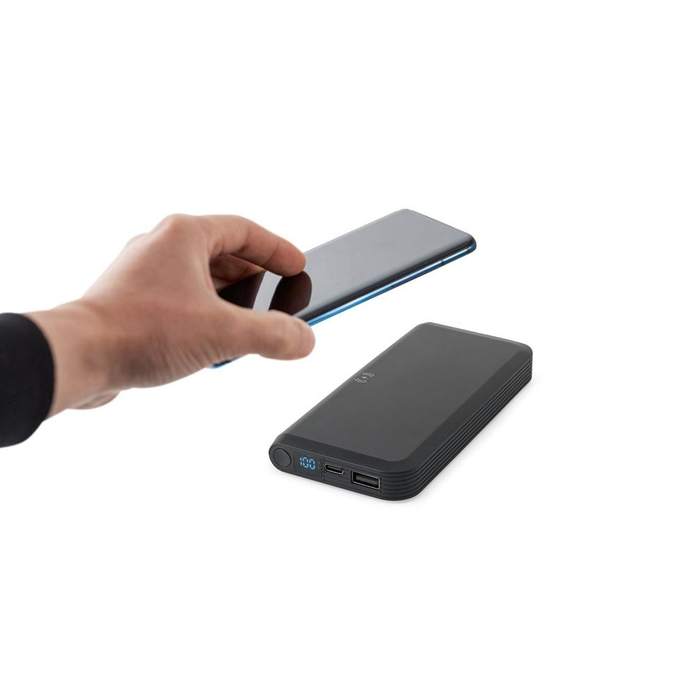 Power bank Becker 10 din ABS reciclat rABS, 10.000 mAh, wireless 15W Negru