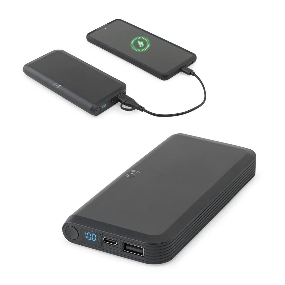 Power bank Becker 10 din ABS reciclat rABS, 10.000 mAh, wireless 15W Negru