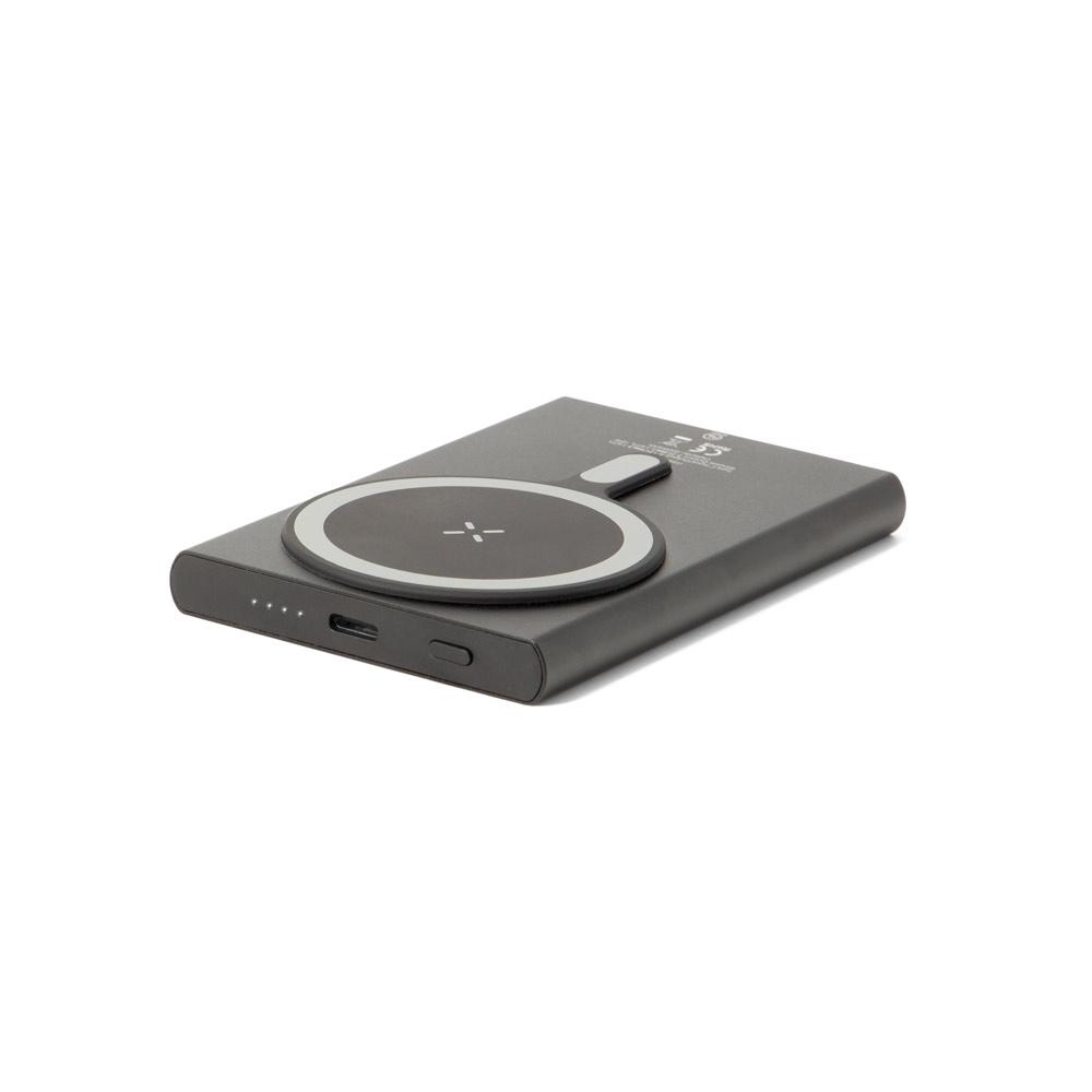 Baterie externă magnetică Wright 5 din aluminiu și ABS reciclat, 5.000 mAh Negru