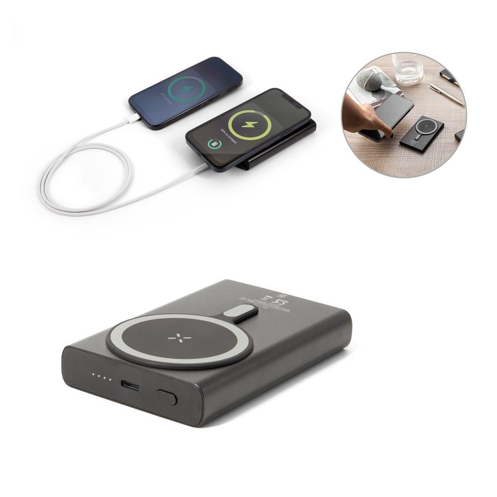 Baterie externă magnetică Wright 10 din aluminiu și ABS reciclat, 10.000 mAh Negru