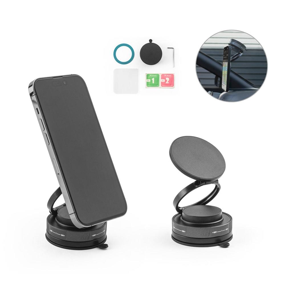 Suport magnetic telefon Kepler, fixare prin vid, rotație 360º Negru