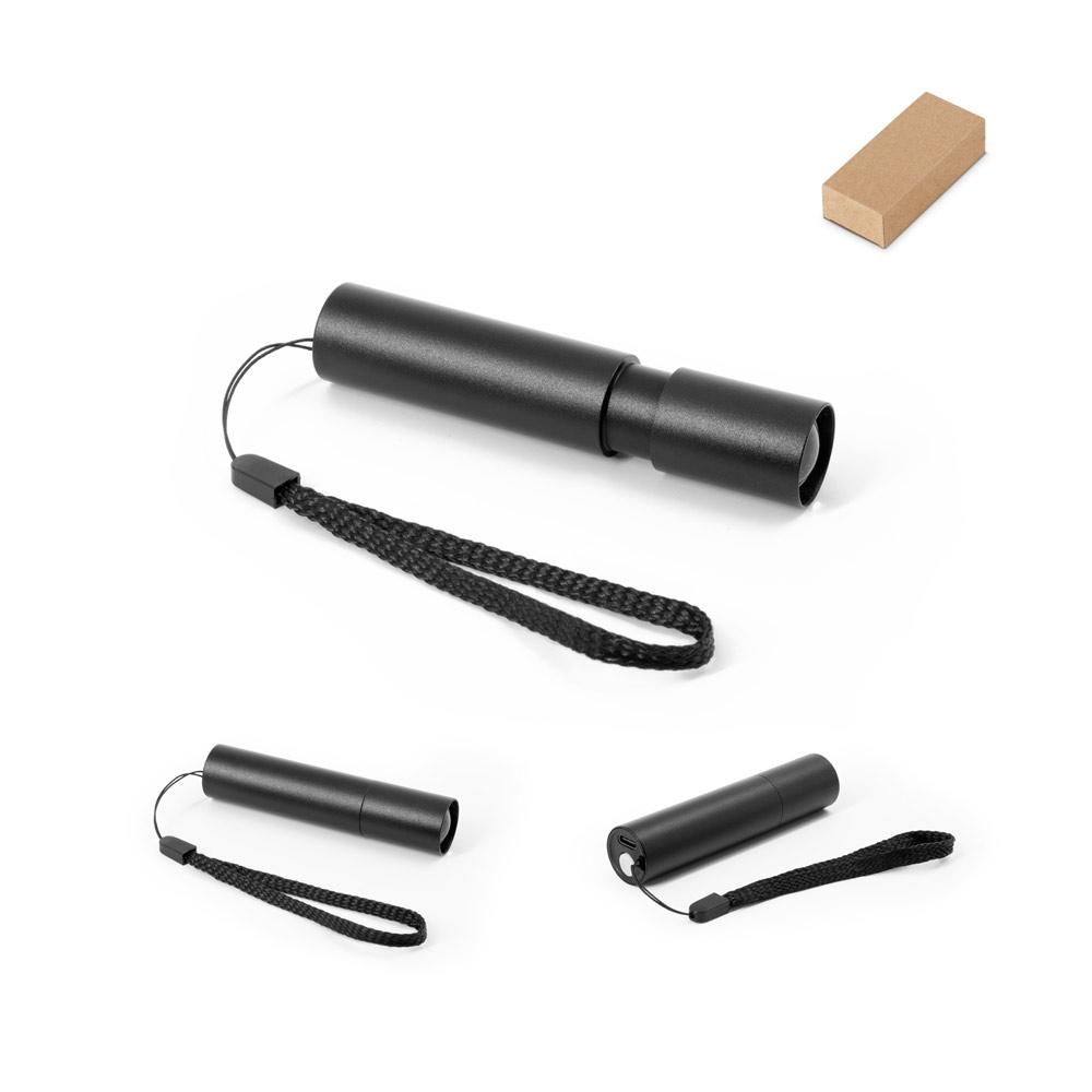 Lanternă reîncărcabilă Bruce din aluminiu reciclat rAL, vârf extensibil Negru