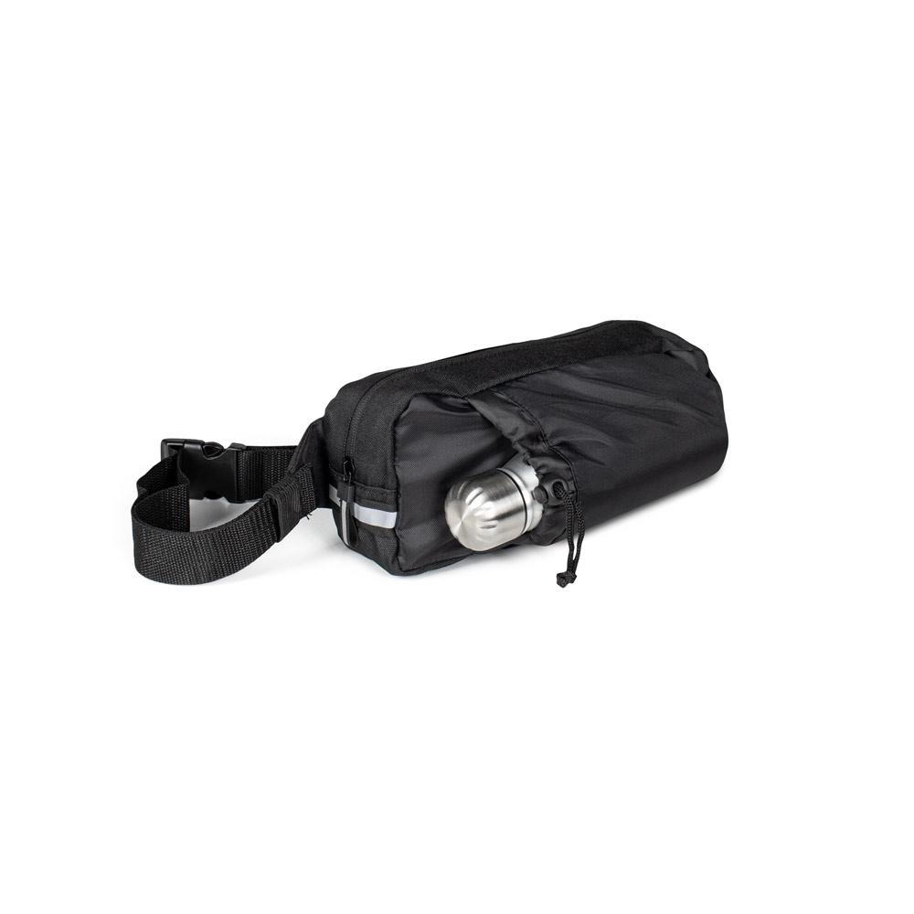 Geantă talie Delfos Pouch Shiny din poliester reciclat 300D/600D, finisaj lucios, reflectorizant Negru