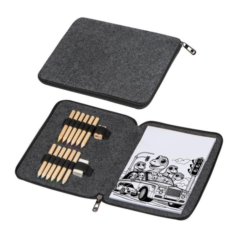 Set de desen în etui din pâslă Gri-Argintiu