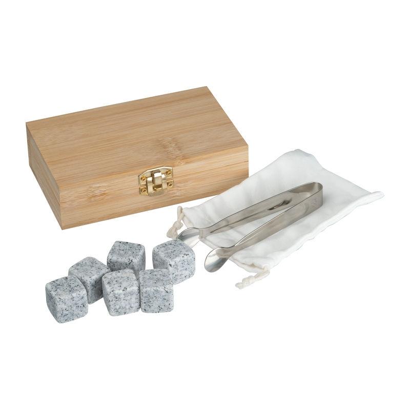 Set cuburi de granit în cutie din bambus Beige