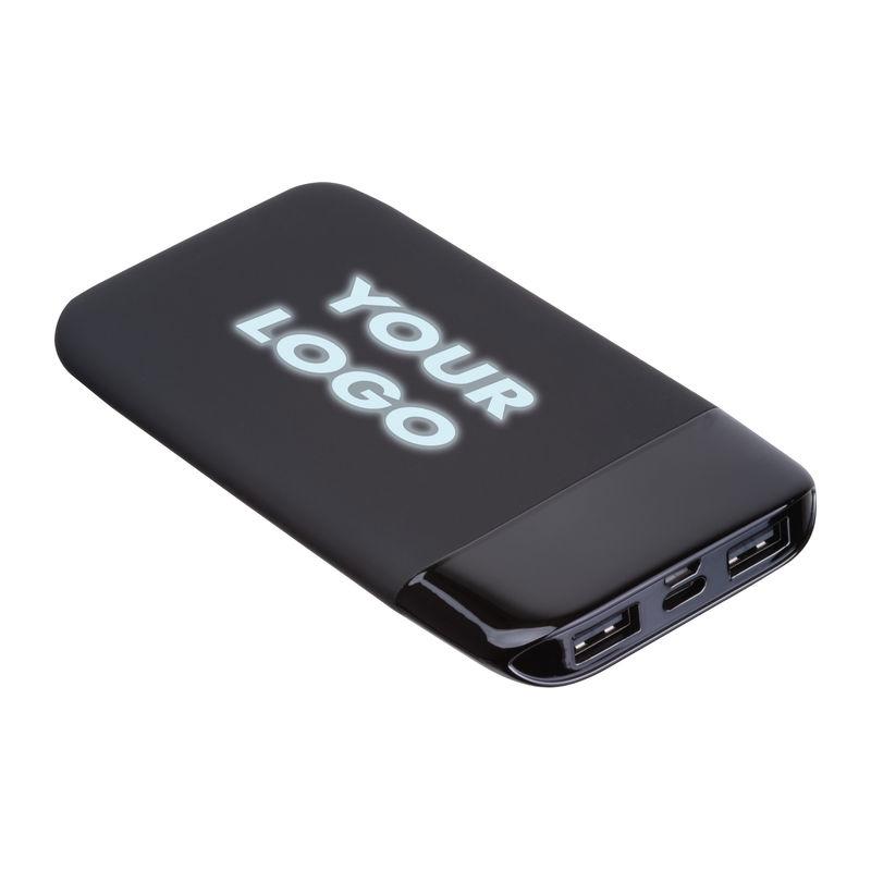 Powerbank de 8000 mAh cu logo iluminat Negru