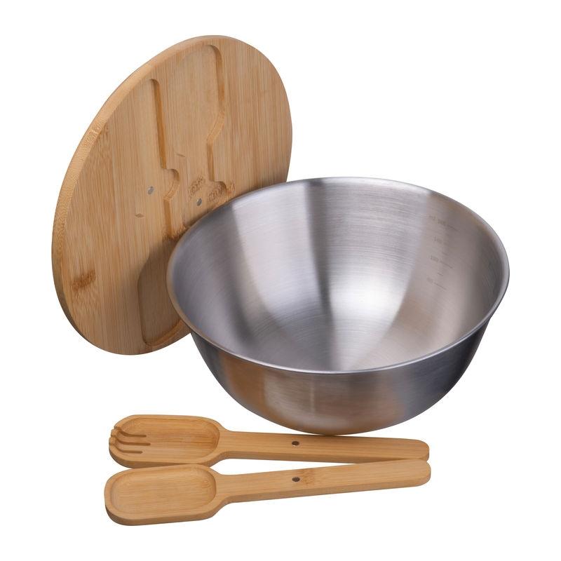 Bol pentru salată cu capac din bambus, 2 l Gri